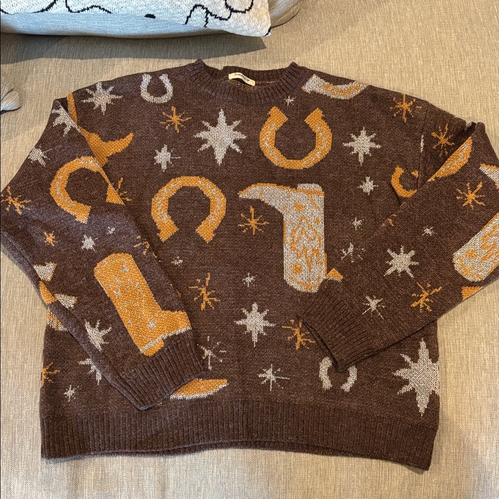 Sunday Brown Sweater with Orange and Cream Accents